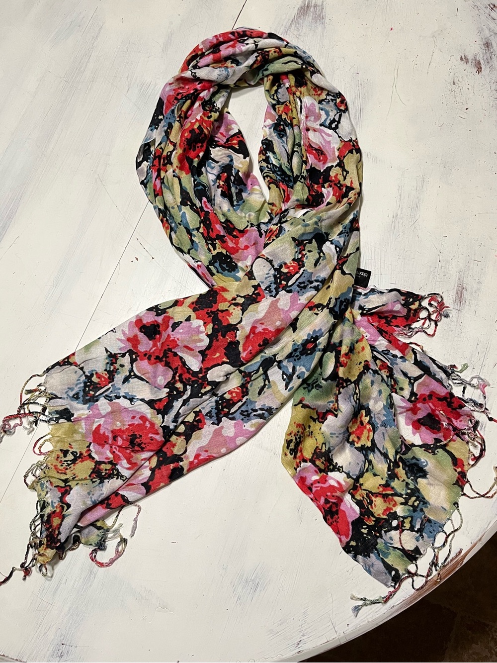 Bloomingdale’s Floral Fringe Pashmina Scarf Wrap Watercolor Multicolor